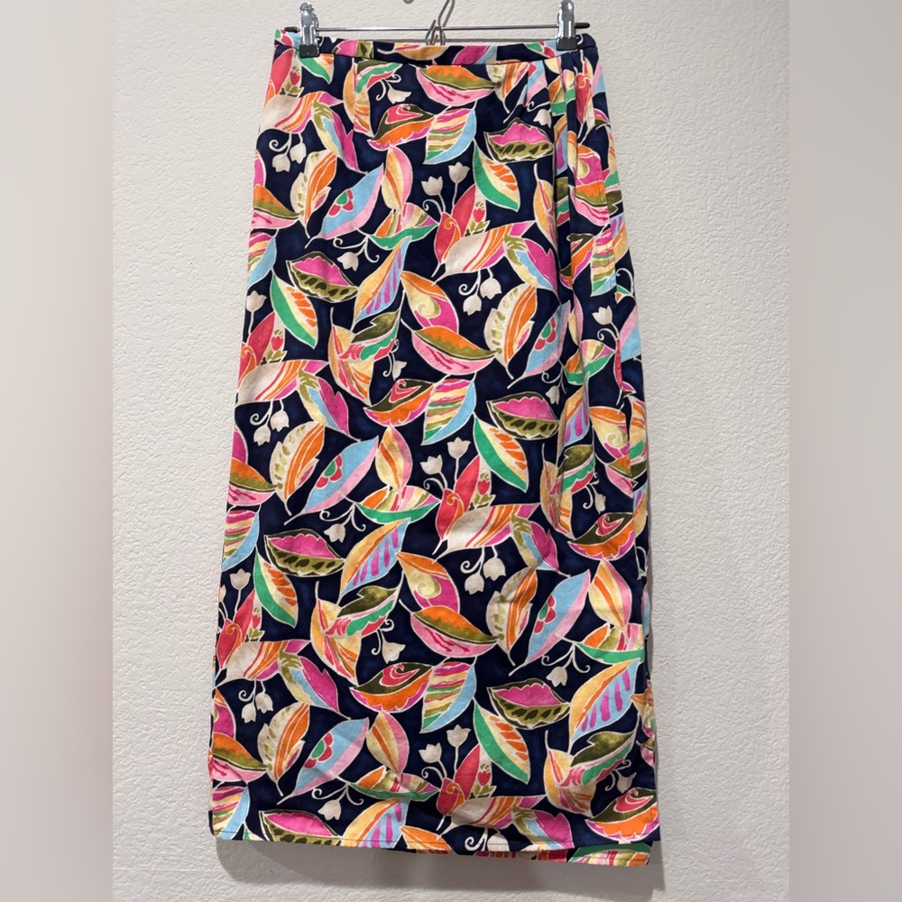 Talbots Womens Maxi Skirt Size 8 Colorful Cotton Corduroy Leaf Print Wrap Petite - Picture 2 of 11